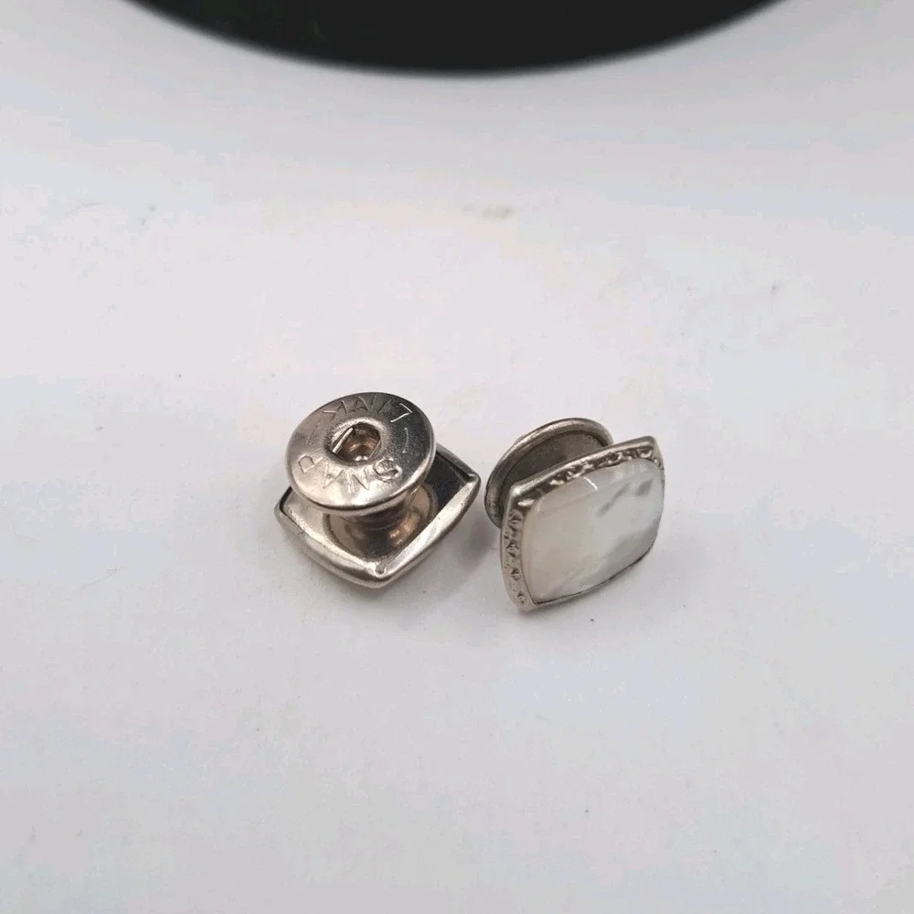 VINTAGE ANTIQUE SQUARE Mother of Pearl SNAP LINK CUFFLINK 1/2